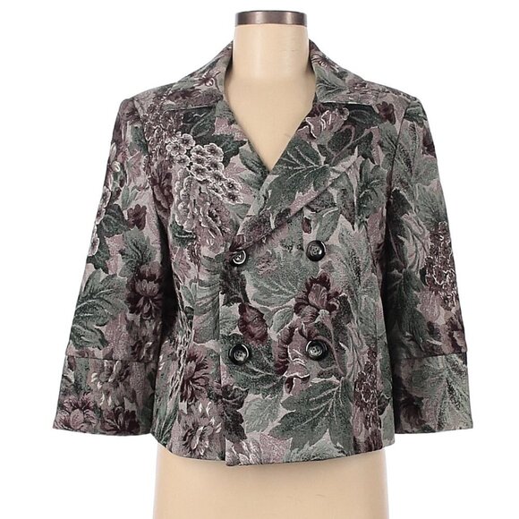 Ainsley & Aidan Double Breasted Blazer Gray Floral - Picture 1 of 14
